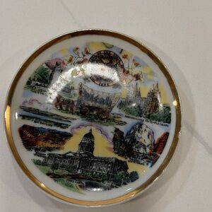 Vintage Souvenir Plate with Gold Trim